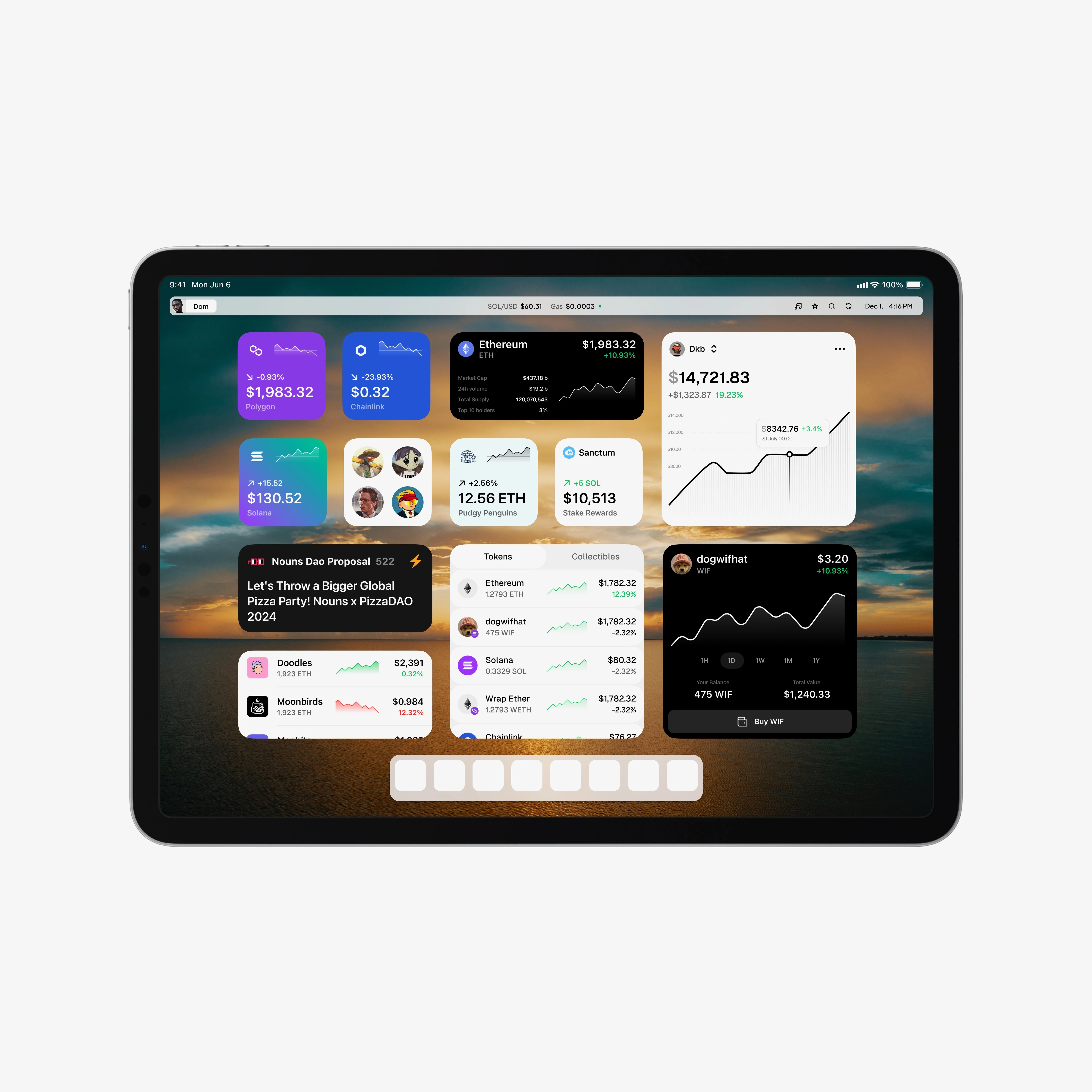 DreamOS dashboard displayed on an iPad