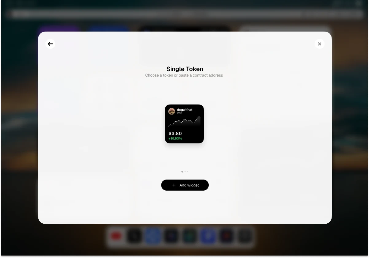 DreamOS interface for creating a single-token desktop widget