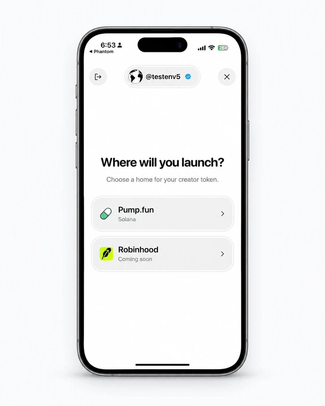Entropy creator token launch flow shown inside an iPhone mockup