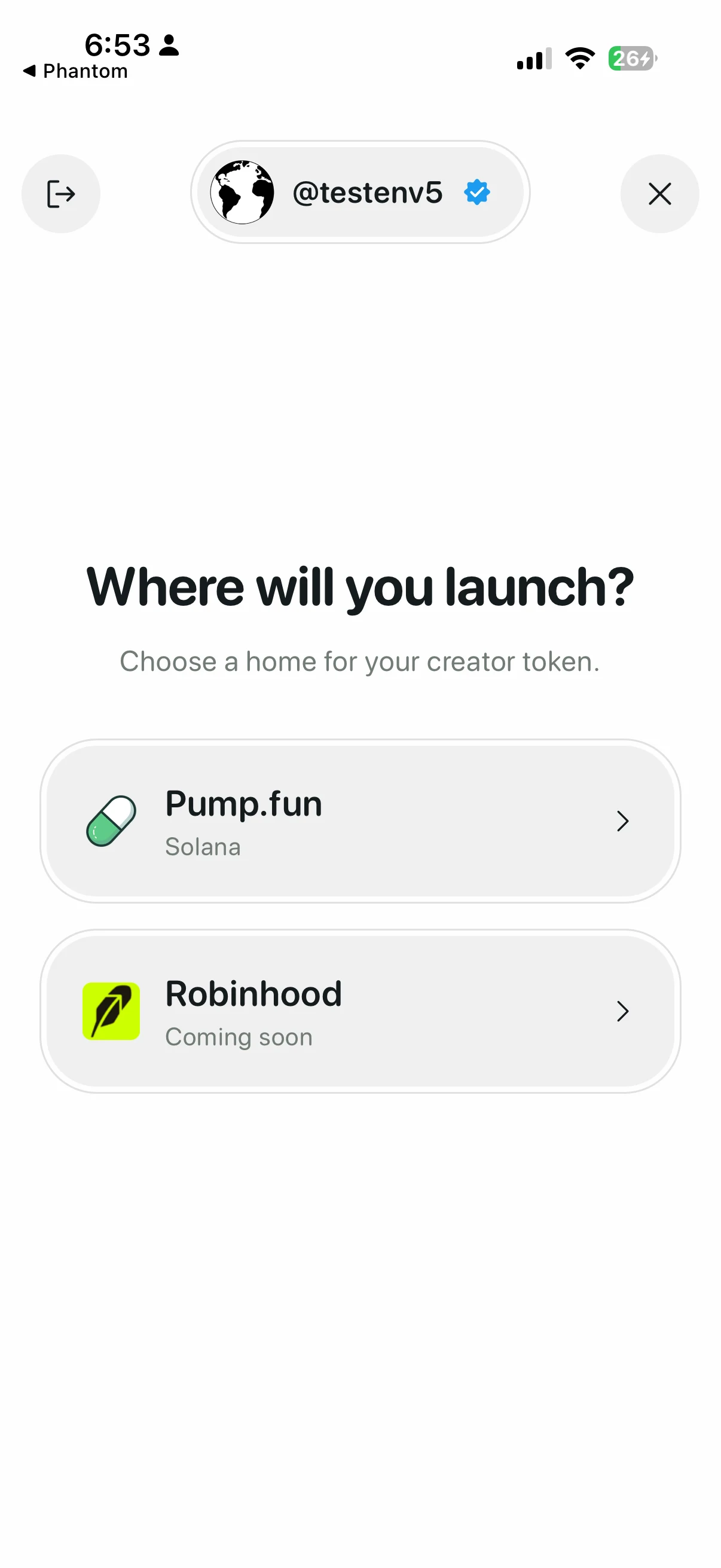Entropy screen for selecting where to launch a creator token